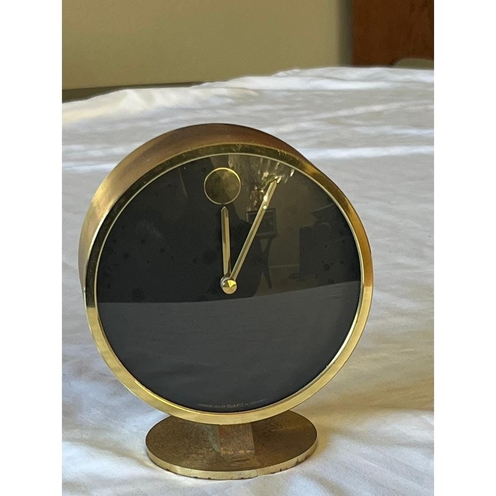 Howard Miller Table Clock Unisex OS Gold Good Vintage Quartz MCM Brass Germany
